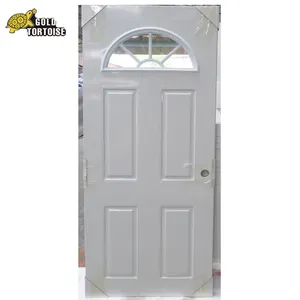 Wooden edge steel door fan lite clean glass door with 4 Panel