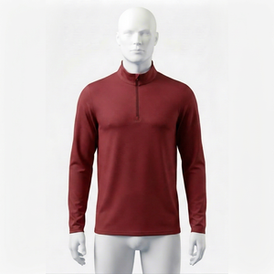 Haut tricoté rouge pour homme à col montant et fermeture éclair quart de tour, coupe droite, 100 % polyester, couleur unie, idéal pour l'automne, style formel - Product Image 1