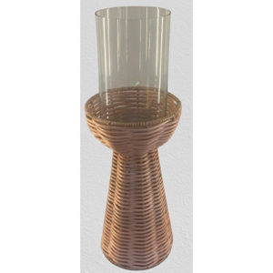Porte-bougie vintage en fer, rotin et verre, artisanal, avec feuille en verre, pour les événements - Product Image 3