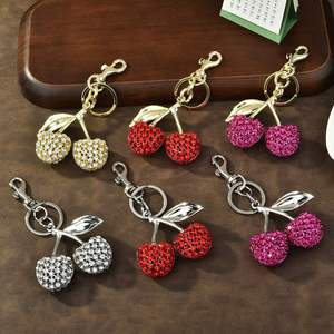 New Metal Cherry Bag Charm Pendant <b>Key</b> Chain Crystal Cherry Gold Sliver Plating Cherry Shape <b>Key</b> <b>Ring</b> for Bag Accessories - Product Image 2