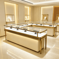 Meubles de vitrine pour bijouterie, table de présentation de luxe en or, idées de design d'intérieur pour bijouterie, vitrine pour bijouterie en or