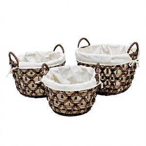 Plastic Round <b>Storage</b> Basket Wicker Organizer Bin with Cotton Liner Handmade Laundry <b>Hamper</b> for Home Bathroom - Product Image 1