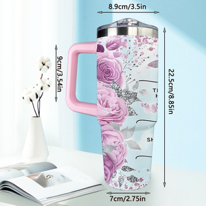 Taza Aislada <span class=keywords><strong>de</strong></span> Acero Inoxidable <span class=keywords><strong>de</strong></span> 30oz con Texto Bíblico <span class=keywords><strong>de</strong></span> Rosa Púrpura y Asa con Brillo <span class=keywords><strong>de</strong></span> Mariposa - Envío Gratis desde EE. UU. - Product Image 3