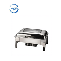 Chauffe-Plat Buffet Pliant Baishida en Acier Inoxydable Argenté 9L avec Couvercle en Verre et Support à Combustible 50-70°C pour Hôtels et Restaurants