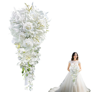 High-end Artificial Bridal Bouquet Bridesmaid Bouquet-Water <b>Drop</b> Shape Roses Handmade Valentine's Day Wedding Decor - Product Image 1