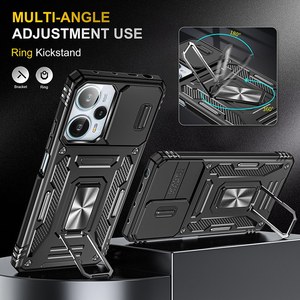 Funda de teléfono con soporte de anillo de armadura protectora de lente de cámara deslizante para Xiaomi Poco X6 F5 X5 X4 Pro / <span class=keywords><strong>Redmi</strong></span> K70E / <span class=keywords><strong>Redmi</strong></span> Note <span class=keywords><strong>12</strong></span> Turbo - Product Image 4