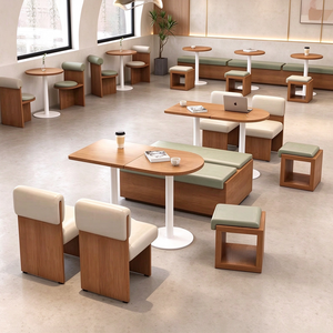 Divani Moderni Personalizzati a Parete per Ristoranti, Combinazione di Tavoli e Sedie Commerciali per Gelaterie - Product Image 1