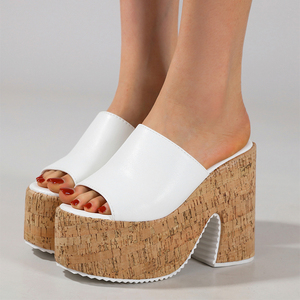 Sandales compensées en cuir imperméables pour femme 2025, talon de 12 cm, respirantes, bout rond, en EVA, chaussures d'été - Product Image 5