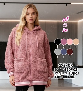 Sweat-shirt à capuche en polaire pour femme, manches longues, couleur unie, manteau décontracté d'hiver avec poches - Product Image 3