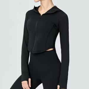 Women Slim Fit Long Sleeved Fitness Coat Athletic Sport Shirts <b>Yoga</b> Crop Tops With Thumb Holes Gym <b>Jacket</b> - Product Image 2