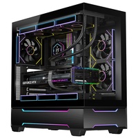 Boîtier d'ordinateur de jeu en alliage d'aluminium Ruix Black HALO 7 ATX Mid Tower avec éclairage ARGB, bande lumineuse, verre plein écran, AIO 360 mm
