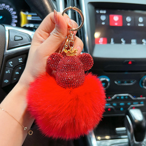 Bán buôn Pearlescent pha lê Rhinestone gấu Keychain dễ thương vương miện gấu Keychain Pom Pom sang trọng gấu Keychain - Product Image 2