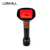 LONVILL - Lector de Códigos de Barras Inalámbrico Resistente IP65 de 100 M, Escáner Industrial Inalámbrico de Amplio Campo de Visión con Base de Carga Montable en Pared