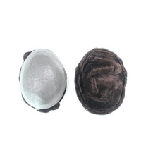 Toupet de cheveux humains indiens en stock avec base en peau poly mince 6 "longueur 28mm vague 100% densité