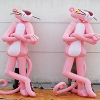 Mascotte géante gonflable personnalisée Léopard rose de dessin animé, modèle animal gonflable sur pied pour la publicité et la décoration d'événements et de centres commerciaux