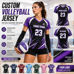 Maillot de volley-ball personnalisé pour femmes, sublimé, col en V, manches courtes, uniforme d'équipe avec nom et numéro du joueur, respirant, maillot de match - Product Image 1
