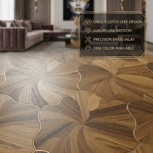 <span class=keywords><strong>Parquet</strong></span> en bois d'ingénierie brossé couleur OEM, chêne de luxe multicouche, système de pose à clipser, <span class=keywords><strong>parquet</strong></span> en chêne blanc pour villa, design feuille de lotus - Product Image 1