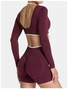 Haut de yoga deux pièces sans couture pour femmes haut de <span class=keywords><strong>sport</strong></span> à manches longues respirant ensemble de yoga grande taille - Product Image 3