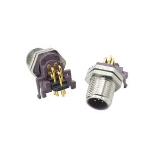 Purple M12 Male Connector 5pin Panel Mount Wire B Code 90 Degree Assembly Waterproof Connector