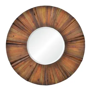 Rangement intelligent antibuée Miroir mural décoratif rond avec cadre en bois massif Miroir de salle de bain coulissant