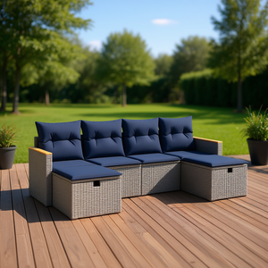 Conjunto de Sofás de Patio de Ratán Sintético Gris para 6 Personas, Muebles de Exterior Duraderos de Diseño Contemporáneo - Product Image 2