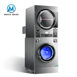 Laundry Coin Operated Washing Machine Stacked Washer And Dryer 22kg