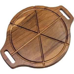 Tabla de pizza de madera de acacia de doble cara con asa para servir y cortar - Product Image 1