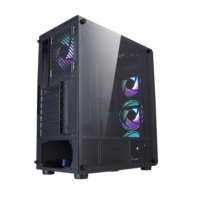 AntarcChill New ATX Computer Cabinet Cooling Fan Black Desktop PC Case RGB Good Quality PC Tempered Glass Ce Stock Case Panel