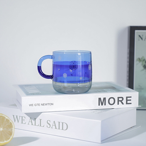 Vendita calda logo personalizzato Drinkware <span class=keywords><strong>due</strong></span> tonalità di colore corrispondente caffè Espresso tazza di vetro borosilicato tazza di acqua di vetro con manico - Product Image 3