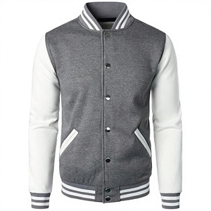 Nouvelle Veste Teddy Grise pour Homme 2026 avec Manches en Cuir Blanc, Col Rabattu et Fermeture Boutonnée – Tendance Décontractée Automne - Product Image 1