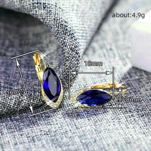 Pendientes elegantes chapados en oro con piedras preciosas azules en forma de gota de agua para mujer, joyería de fiesta, relleno de oro de 18 quilates - Product Image 6