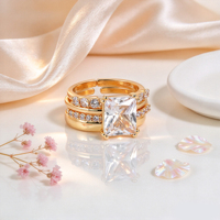 Ensemble de bagues empilables en zircone cubique taille princesse 3 en 1, plaqué or 18 carats, en laiton, pour mariage et fiançailles, pour femmes