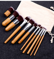 Ensemble de 11 pinceaux de maquillage en bambou naturel, haute qualité, pour fond de teint et estompage, avec sac en coton