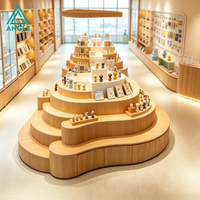Comptoir de décoration moderne en bois avec éclairage LED, design sur mesure de luxe, solution tout-en-un pour magasin de blind boxes