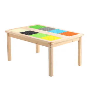 Tafel En Stoelen Massief Hout Multifunctionele Puzzel Spel Tafel Kleuterschool Tafels En Stoelen Natuur Set Modern Houten 18Kg