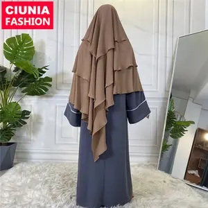 2295 # Produk Panas Baru 3 Lapisan Warna Solid Chiffon Dubai Baju Muslim Wanita Jilbab Abaya