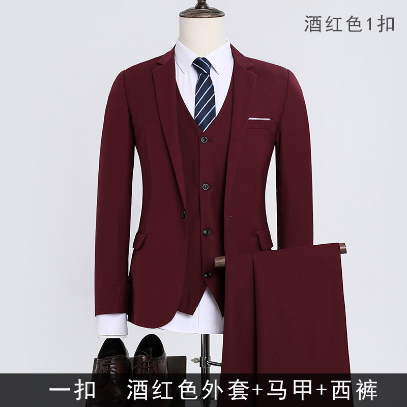 Veste bordeaux à un bouton + gilet + pantalon habillé