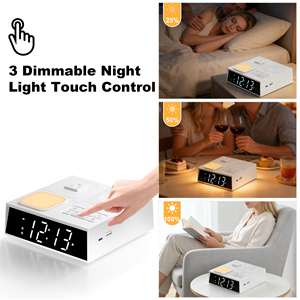 Lámpara de Noche LED DC822 con Enchufe USB-A Tipo C y Tomacorriente de CA, para Mesa de Noche, Sala de Estudio, Dormitorio, con Música de Ruido Blanco y Reloj Despertador - Product Image 4
