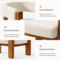 Chaise de salle à manger moderne Japandi en bouclette, fauteuil de luxe en bois massif avec dossier incurvé pour hôtel, villa, restaurant, projet