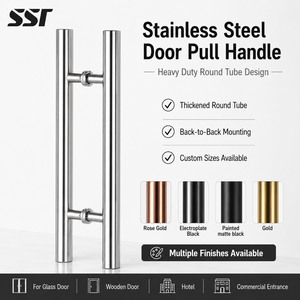Poignée de porte en acier inoxydable, poignée tubulaire ronde robuste pour porte coulissante en verre sans cadre - Product Image 1