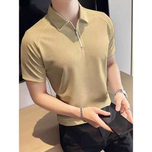 Camiseta ajustada con cuello de polo liso para hombre, camiseta de ajuste cómodo regular de media manga mezclada para hombre - Product Image 3