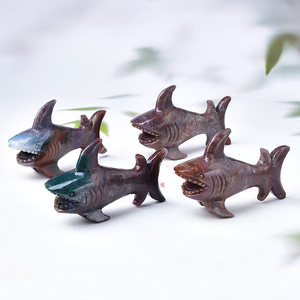 Sculptures de requins en jaspe océanique de haute qualité en pierre naturelle sculptée, pour la décoration de bureau, vente en gros - Product Image 3