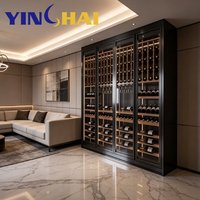 Armoire à vin en acier inoxydable noir YINGHAI avec éclairage LED pour salle à thé, salon, villa, hôtel, bar, restaurant, bureau