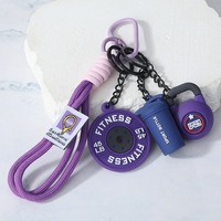 Porte-clés créatif en corde tressée avec pendentif disque de poids en caoutchouc souple PVC, style sportif, pour la gym et les cadeaux promotionnels
