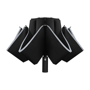 Parapluie inversé compact à ouverture automatique Bande réfléchissante Impression de logo personnalisé Parapluie de voyage inversé à 3 plis Style de conception classique - Product Image 1