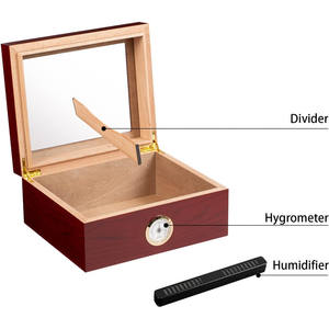Caja de Almacenamiento para Cigarros de Madera Maciza de Cedro Español, Fabricación Personalizada OEM, Venta al por Mayor de Fábrica, Mejor Calidad con Humidificador e Higrómetro, Color Rojo - Product Image 1