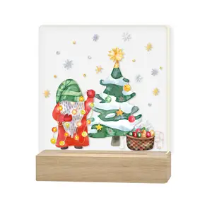 Venta al por mayor Mesa decorativa Base de madera transparente Decoración de Navidad Ángel adorno de mesa iluminado