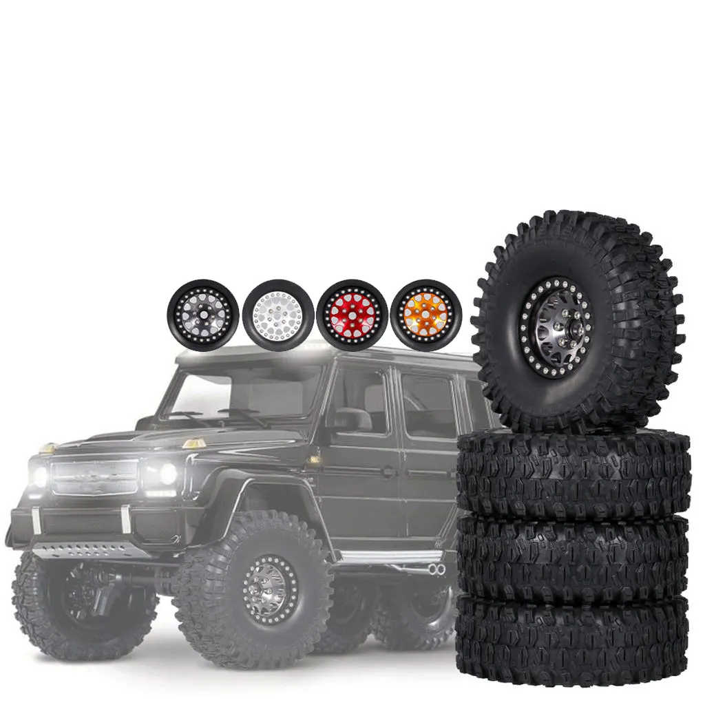 4PCS Metal 1.9 Beadlock Wheel Rim Tires Set for 1/10 RC Crawler Car Axial SCX10 90046 TRX-4 Redcat GEN 8