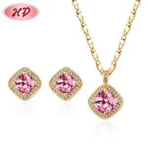 Wholesale Jewelry Supplier Elegant Square Zirconia 18K Gold Plated Women Jewelry Sets For Gift