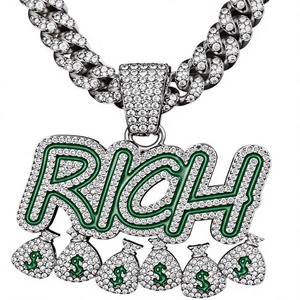 Collier pendentif sac à monnaie luxueux en zircon cubique, chaîne cubaine hip-hop en alliage plaqué argent, bijoux pour soirée - Product Image 1